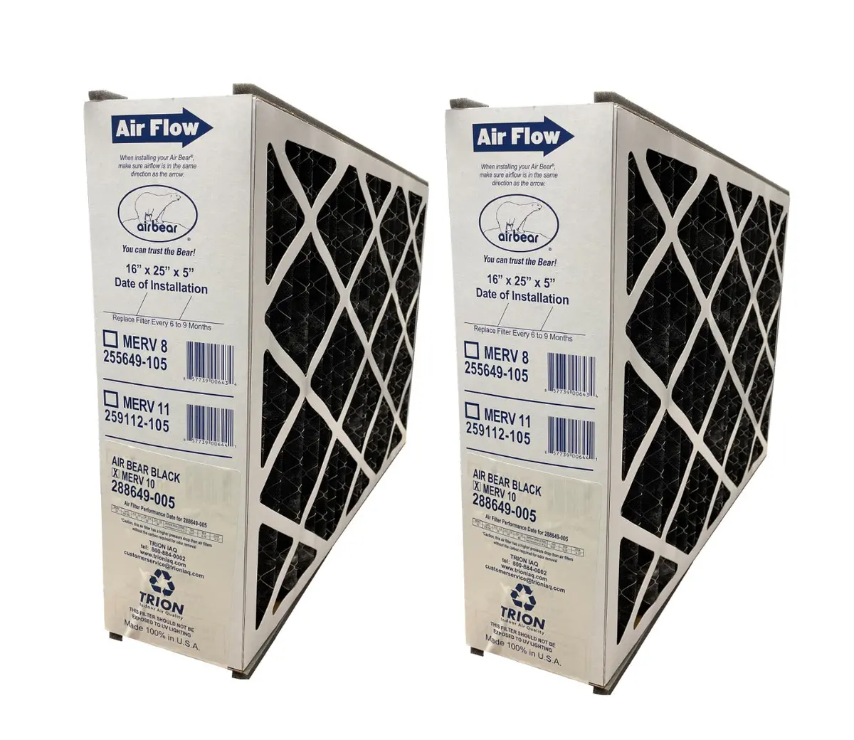 Trion Air Bear 288649-205 (2-Pack) - 16" X 25" X 5" Air Filter With Carbon, Merv 10 1