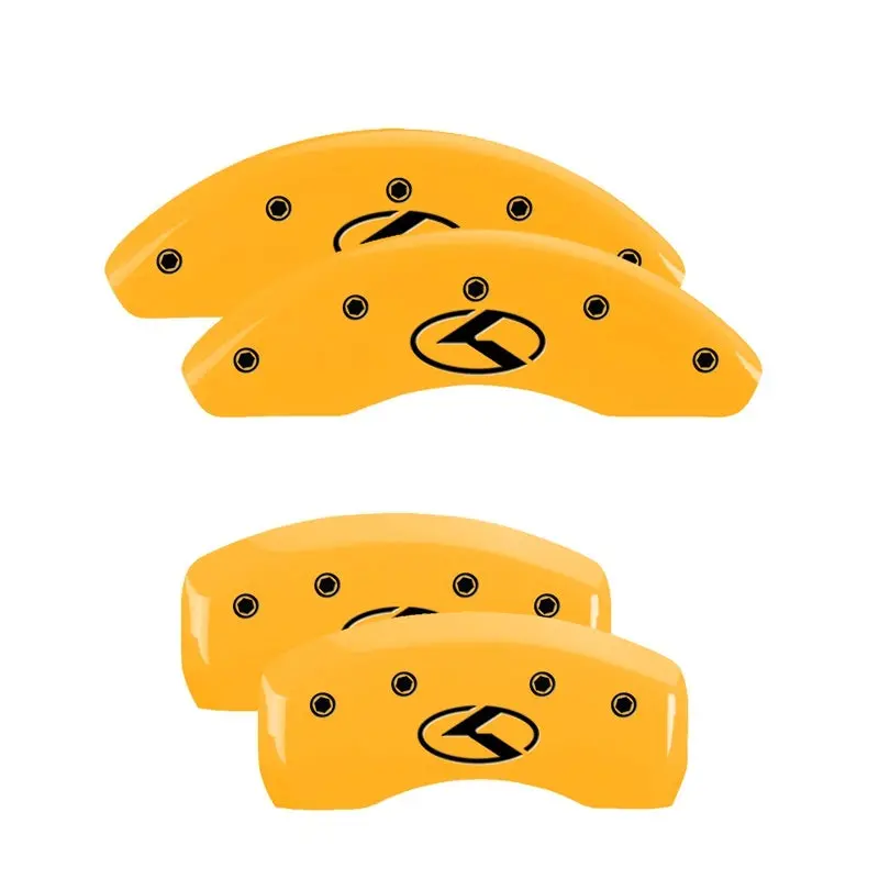 Mgp Engraved 4-Piston Caliper Covers – Front & Rear, Yellow 'Circle K' Design On Black Finish 1