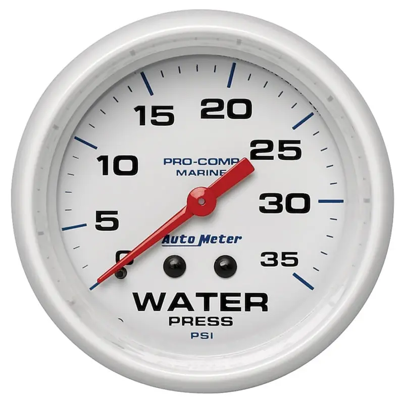 Autometer Autogage 2-5/8″ Mechanical Water Pressure Gauge – 35 Psi Range, Marine White Dial 1