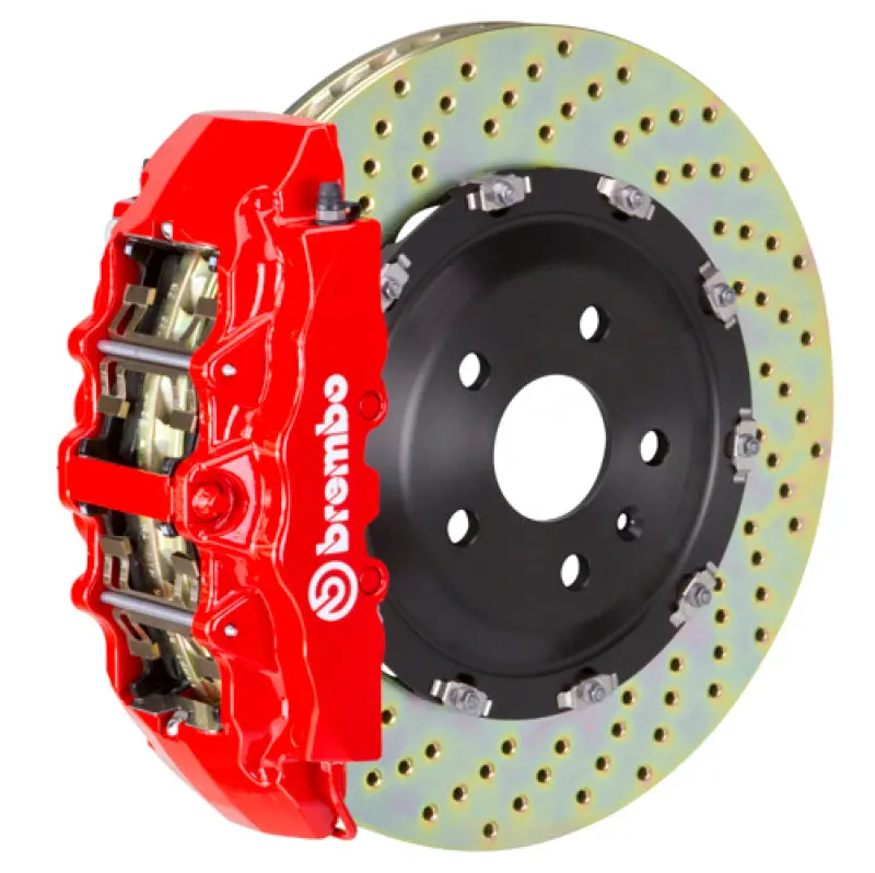 Brembo Gt Big Brake Kit – Front, 6-Piston Calipers, 380X34Mm Drilled Two-Piece Rotors, Red Finish (2018+ Tesla Model 3 Awd/Rwd) 1