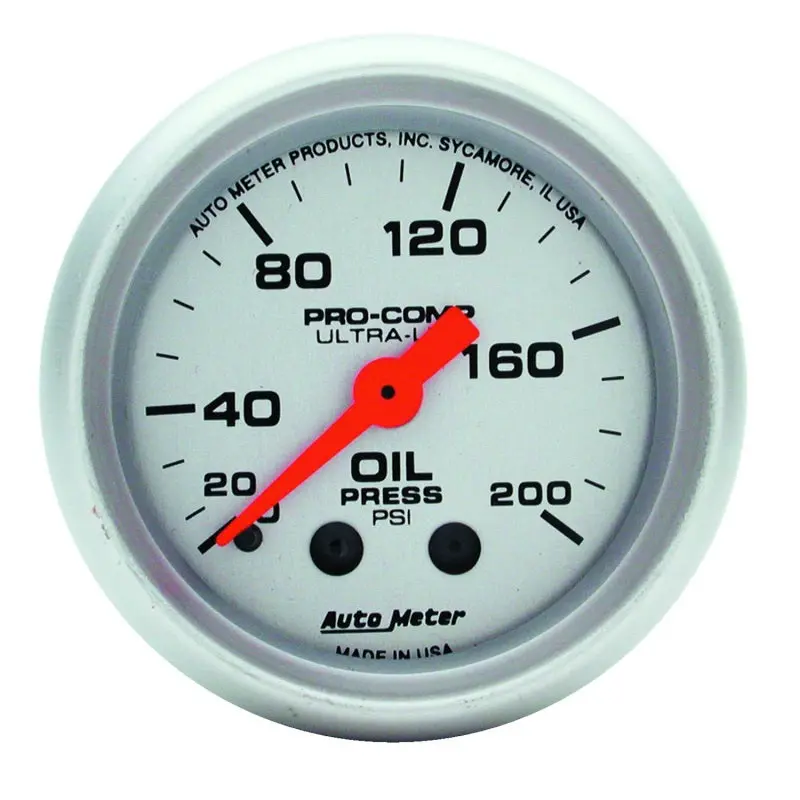 Autometer Ultra-Lite Mechanical Oil Pressure Gauge – 52Mm (2-1/16") Dial, 0–200 Psi Range 1