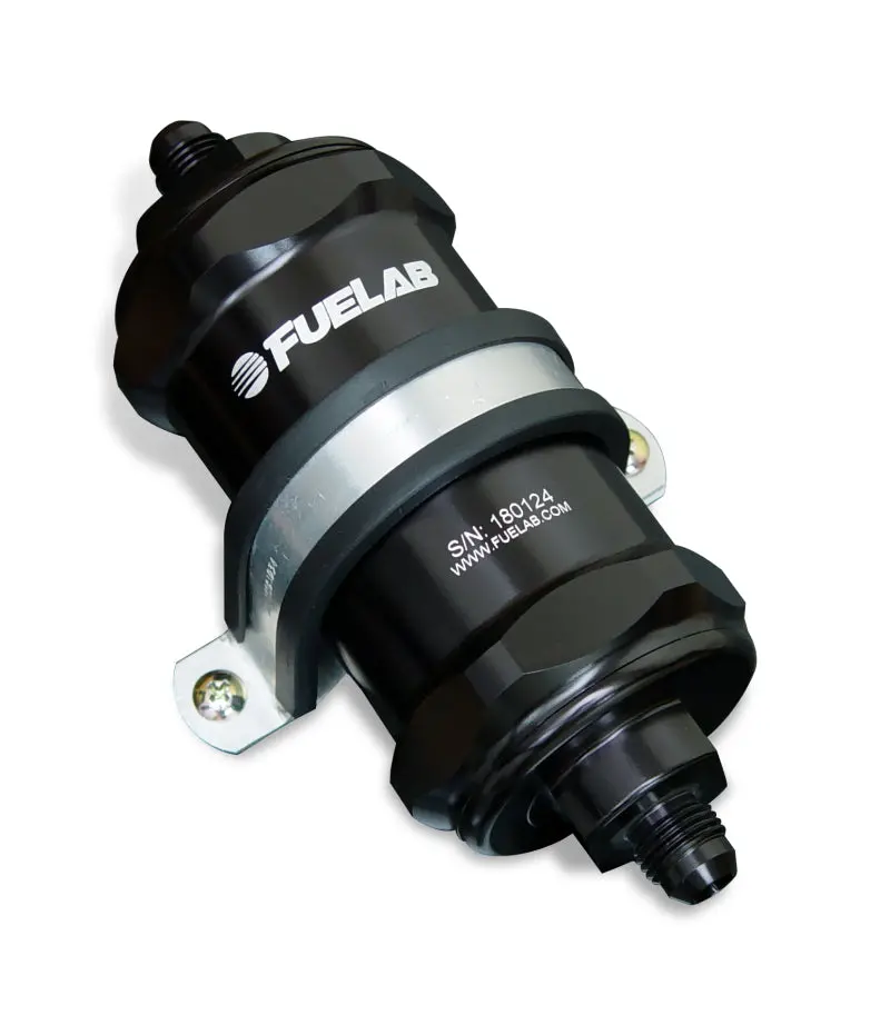 Fuelab 818 In-Line Fuel Filter Standard -6An In/Out 40 Micron Stainless - Black 1