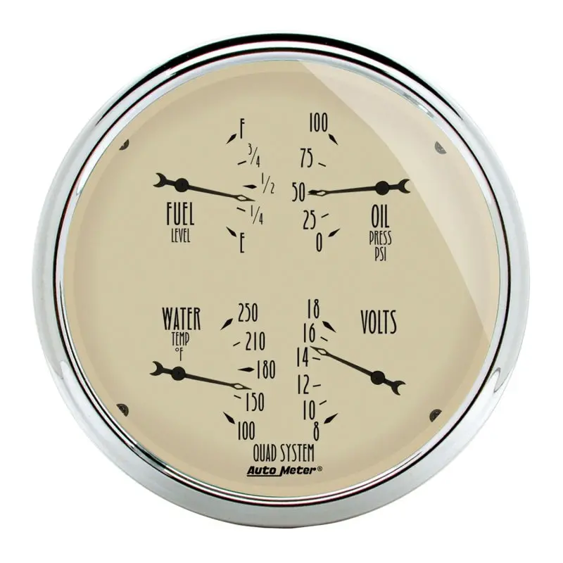Autometer Gauge Quad 5In. 0 Ohm(E) To 90 Ohm(F)Elec Antique Beige 1