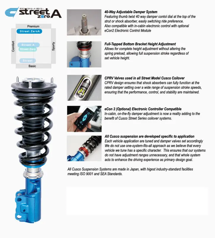 Cusco Street Zero-A Coilover Kit For 2023+ Toyota Gr Corolla (Gzea14H) Awd – 40-Way Rebound Adjustment 1